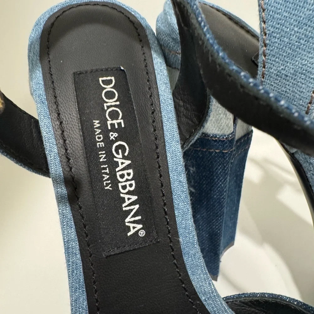 Dolce & gabana patchwork Denim Platform Sandals size 38.5 - Picture 10 of 13